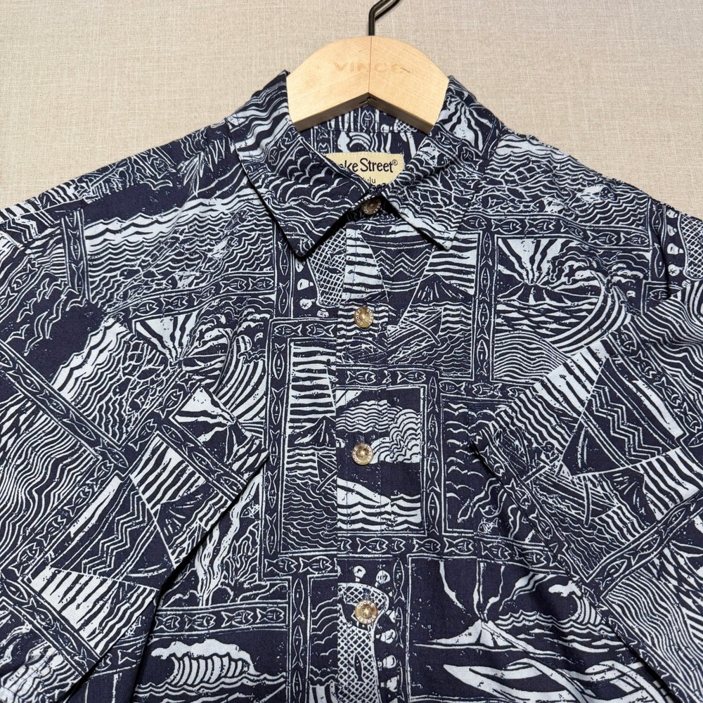 Cooke Street Shirt Mens S Navy Nautical Block Print SS Hawaiian Aloha Button Up